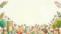 Cute woodland animals and plants arranged in a border frame on isolated background, ready for children's designs, nursery decor, invitations, and greeting cards.