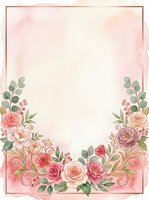 Watercolor floral frame with roses, peonies, and greenery on isolated white background. Romantic botanical border design for invitations, cards, and wedding stationery projects.