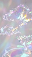 Abstract holographic crystal fragments floating with iridescent rainbow reflections and prismatic light effects on soft pastel background for digital art.