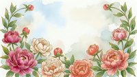 Watercolor floral frame with pink peonies and green leaves on soft background for wedding invitations, greeting cards and romantic design projects.
