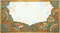 Ornate vintage frame with turquoise and gold decorative borders, ornamental corner details, and cream center space. Suitable for invitations, certificates, and design projects.