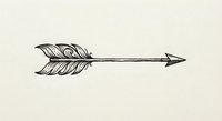 Hand-drawn arrow with decorative feather fletching in vintage boho style on neutral background for rustic design projects and tribal artwork.