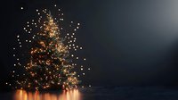 Glowing Christmas tree with warm golden lights standing alone against dark background, creating magical holiday atmosphere and festive mood.