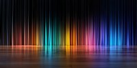 Vibrant spectrum of vertical light beams reflecting on glossy surface creates dramatic rainbow effect with dark background, showcasing colorful abstract design pattern.