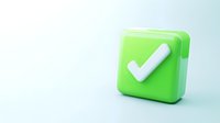 White checkmark on green square button against light background, minimalist design for apps, websites and presentations. Isolated object with soft shadows.