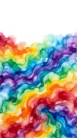 Vibrant rainbow watercolor swirls blending in fluid waves of red, orange, yellow, green, blue, and purple on white background.