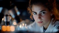 Young woman with curly red hair in dramatic low key lighting with soft bokeh lights in background creating mysterious atmospheric portrait.