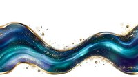 Luxurious abstract wave in deep blue and turquoise colors with gold accents and glitter effect on dark background, fluid art style for modern interior decor.