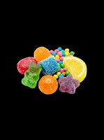 Colorful assorted candy mix with gummy bears, jelly sweets, and sugar-coated treats, isolated on transparent background, ready for stickers, t-shirt design, and print on demand.