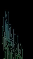 Green circuit board pattern on black background with electronic pathways and connection points for technology designs.