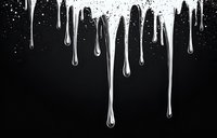 Dripping white liquid paint or milk drops falling down on black background with splatter effect and flowing streaks creating artistic pattern.