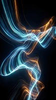 Abstract flowing light waves in cyan and gold tones creating dynamic motion against dark background. Suitable for technology, energy, and modern design projects.