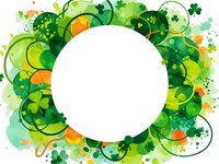 St. Patrick's Day festive frame with shamrocks, clovers and green watercolor splashes on white background for Irish holiday celebration designs.