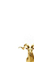 Stylized golden goat head with geometric faceted design and dispersing particles, isolated on white background for celebratory and luxury branding applications.