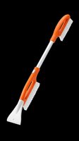 Extendable snow brush with dual brushes and ice scraper, orange and white handle, isolated on transparent background. Ready for print-on-demand, t-shirt design, stickers, and sublimation projects.