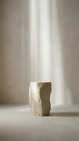 Rough-hewn stone block with natural texture, isolated on neutral background, illuminated by soft directional light. Suitable for minimalist design, architectural visualization, product mockups, and contemporary art projects.