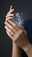 Human hands holding glowing digital network connections with bright nodes and lines representing technology innovation and connectivity concepts.
