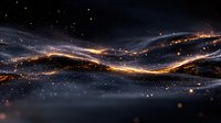 Abstract glowing golden waves with sparkling particles flowing on dark background, creating magical atmospheric effect. Suitable for luxury design projects.
