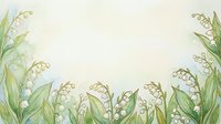 Watercolor lily of the valley floral border frame with soft green leaves and white bell flowers on light background with copy space.