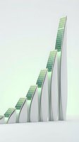 Modern solar panel installation with curved metallic supports creating ascending energy efficiency graph for renewable power presentations.