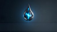 Glowing water droplet with bright blue energy light inside, isolated on dark background. Suitable for technology, science, and wellness design projects.