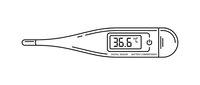 Digital thermometer displaying 36.6 degrees Celsius on LCD screen, medical device for temperature measurement in healthcare and home use.