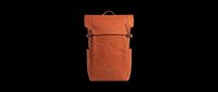 Rust-colored canvas backpack with roll-top closure and side pockets, isolated on transparent background. Ready for t-shirt design, clipart, stickers, print-on-demand, and sublimation projects.