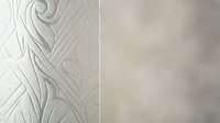 White embossed decorative pattern with flowing organic curves and swirls on textured surface, elegant relief design for luxury interior wall decoration.