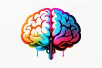 Colorful brain illustration with vibrant rainbow gradient and dripping paint effect on white background, perfect for creative thinking and psychology concepts.