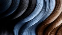 Abstract flowing hair strands in gradient colors from dark blue to warm brown creating smooth wavy texture for modern design projects.