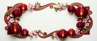 Elegant burgundy and gold ornamental frame with delicate pink cherry blossoms and flowing ribbons on cream background for luxury design projects.