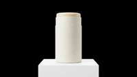 Blank cream cylindrical container with wooden lid isolated on transparent background, ready for packaging design, product mockups, sublimation, and print-on-demand applications.