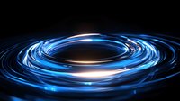 Glowing blue light spiral vortex on black background creates dynamic motion effect with bright energy streams and luminous swirls for technology concepts.