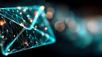 Glowing turquoise network connections with bokeh light effects on dark background, representing digital technology and artificial intelligence concepts.