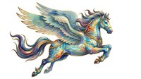 Majestic winged horse with ornate feathered wings and flowing mane, isolated on transparent background. Ready for t-shirt design, clipart, stickers, sublimation and print-on-demand projects.