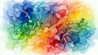 Abstract watercolor rainbow background with flowing organic shapes and bubbles creating vibrant artistic texture for creative design projects.