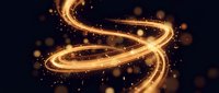 Golden light trail spiral with glowing particles and bokeh effects on dark background for motion graphics and digital art projects.