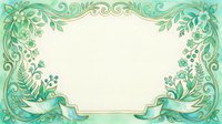 Ornate green botanical frame with scrolling flourishes and leaf motifs on cream background, isolated for design use on invitations, certificates, and decorative projects.