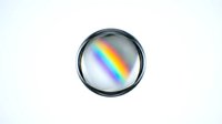 Transparent glass sphere with rainbow light refraction isolated on white background, ready for design and overlay use.