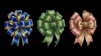 Decorative gift bows in blue, green, and rose gold isolated on transparent background, ready for t-shirt designs, clipart, stickers, print-on-demand products, and sublimation projects.