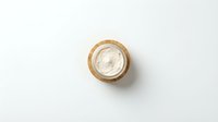 Natural organic face cream in wooden jar on white background, skincare moisturizer for beauty routine and spa treatments.