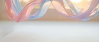 Abstract flowing ribbons in soft pastel colors creating elegant waves above marble floor. Modern artistic background for luxury branding and design projects.