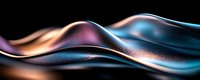 Abstract flowing waves with metallic gradient colors and sparkling particles on black background for modern digital design and technology concepts.