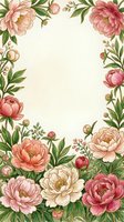 Vintage floral frame with pink peonies and green leaves on cream background for wedding invitations, greeting cards and romantic design projects.