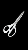 Pair of scissors with white handles and stainless steel blades, isolated on transparent background. Ready for clipart, t-shirt design, print-on-demand products, stickers, and sublimation projects.