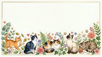 Adorable cats and kittens with floral botanical border frame on light background for greeting cards, invitations and decorative design projects.