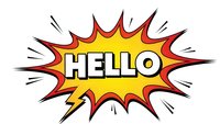 Comic book style hello speech bubble with explosive burst design on white background for greeting cards and social media posts.