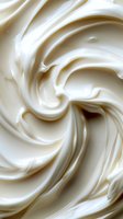 Swirling creamy white texture with smooth spiral pattern creates luxurious background for food, cosmetic, or skincare advertising and packaging design.
