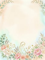 Pregnant woman silhouette surrounded by pink roses, peonies, eucalyptus leaves and stars on soft watercolor background. Maternity and motherhood concept for greeting cards, invitations and celebrations.