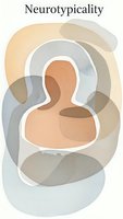 Neurotypicality concept with abstract human silhouette surrounded by flowing organic shapes in neutral watercolor tones for mental health awareness.